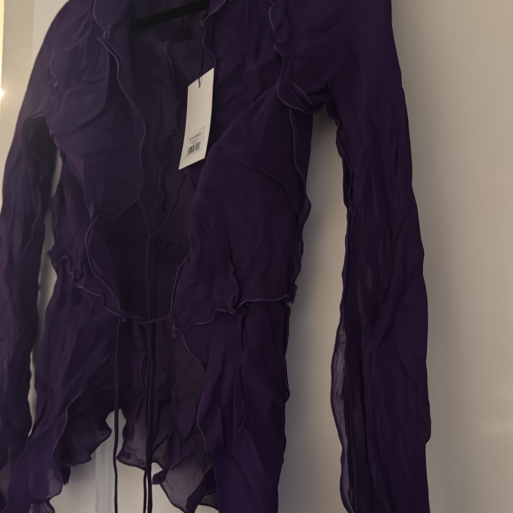 Rat & Boa Purple Aphrodite Ruffled Tie-Front Blouse - Picture 8 of 8